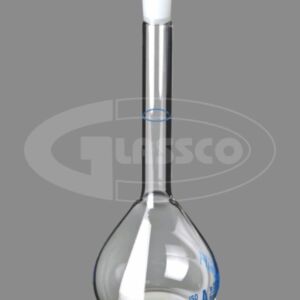 Matraz aforado, clase A, con tapón de PE, certificado de lote. Marca: Glassco